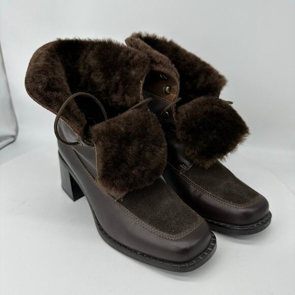 La Canadienne Brown Leather Shearling Line Square Toe Ankle Boot Womens Size 5.5 - Picture 4 of 16